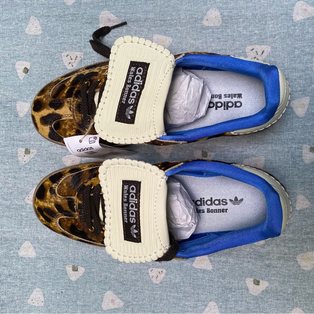 Adidas Blue and Brown Sneakers with Leopard Print